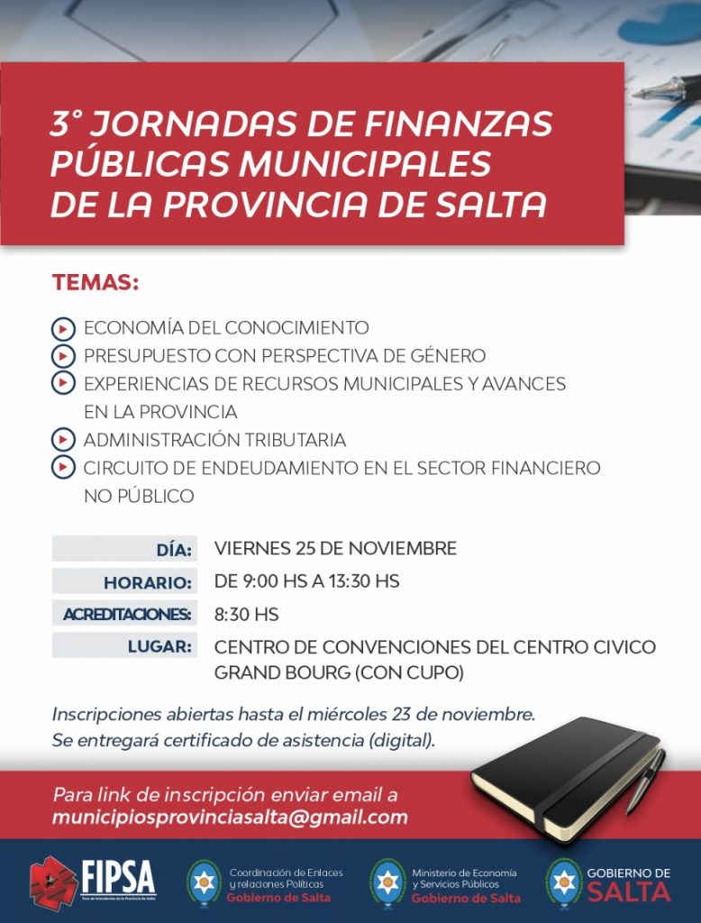 El 25 de noviembre se realizarán las 3° Jornadas de Finanzas Públicas Municipales